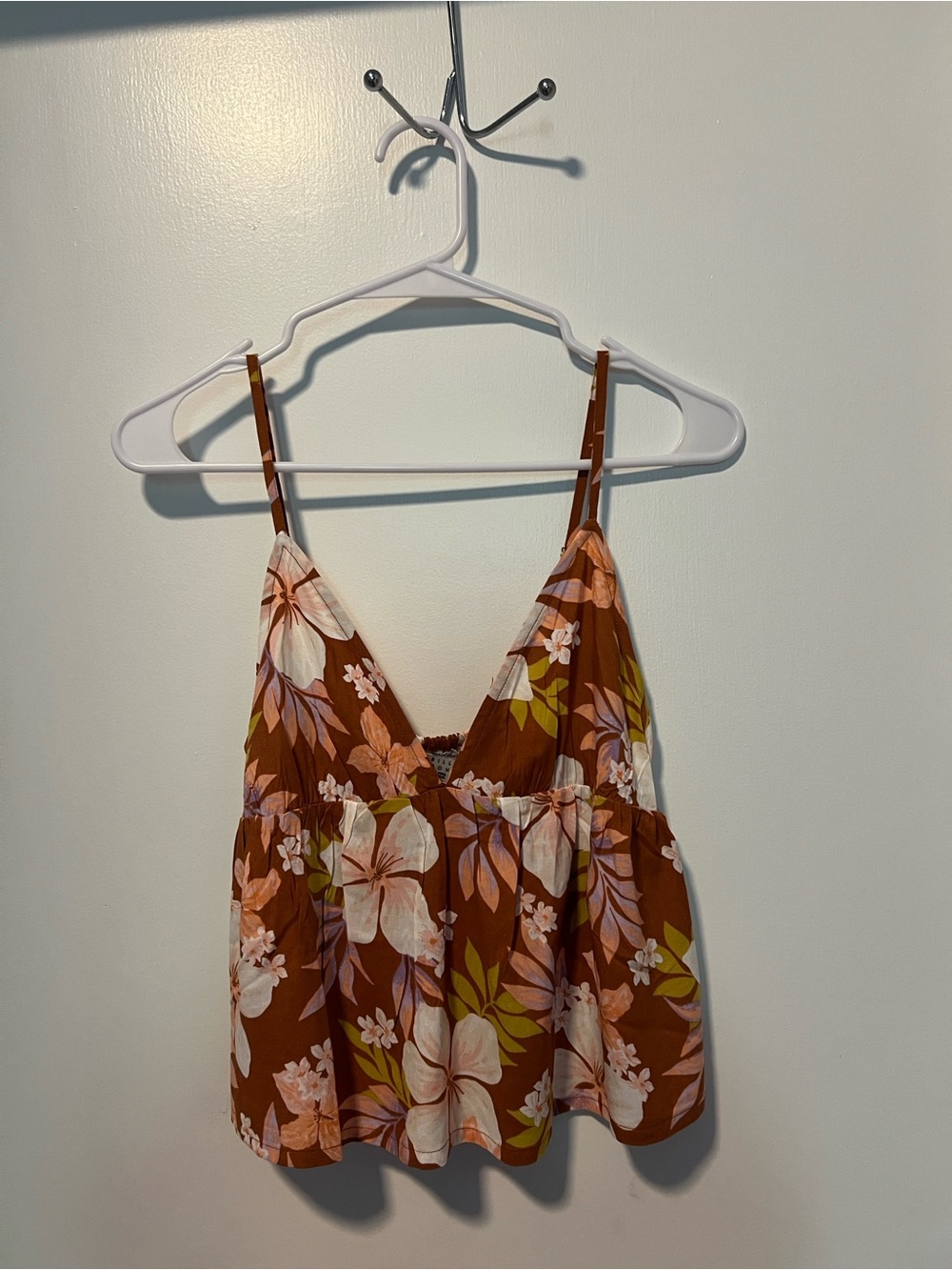 Billabong Rust Brown Floral V-Neck Spaghetti Strap Camisole